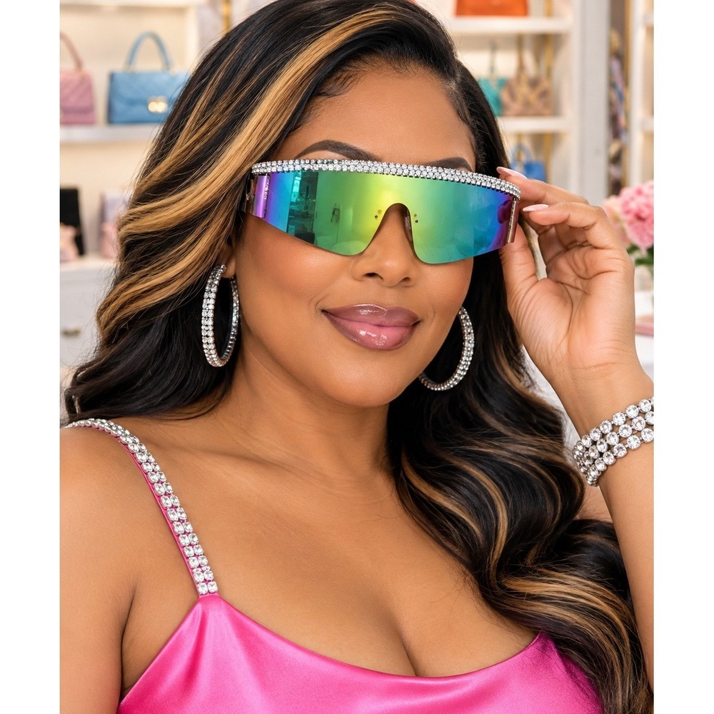 Sunglasses‎ Women Purple Diamond Rimless Futuristic Shield Frameless bling